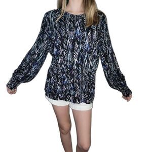 Investments Womens Size XL Pullover Abstract Print Black White Top